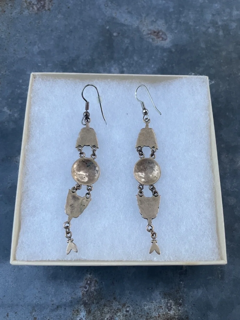 Brass Southwestern Style Dangle Earrings with faux-turquoise